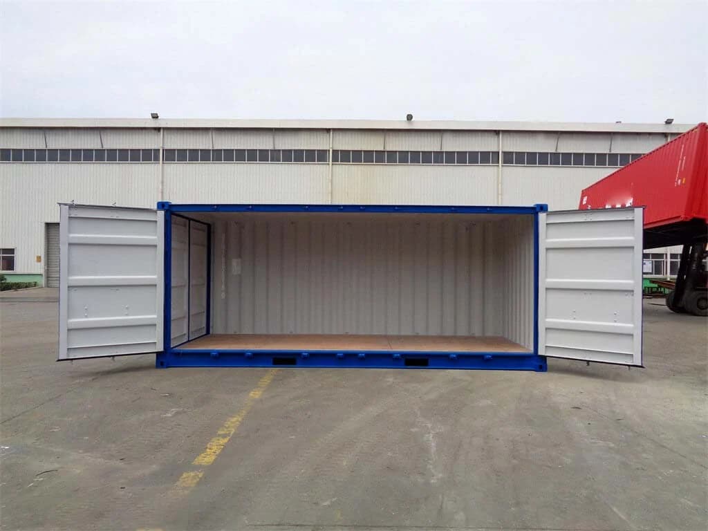 Niebieski kontener High Cube Open Side 20 stóp z otwartymi drzwiami bocznymi